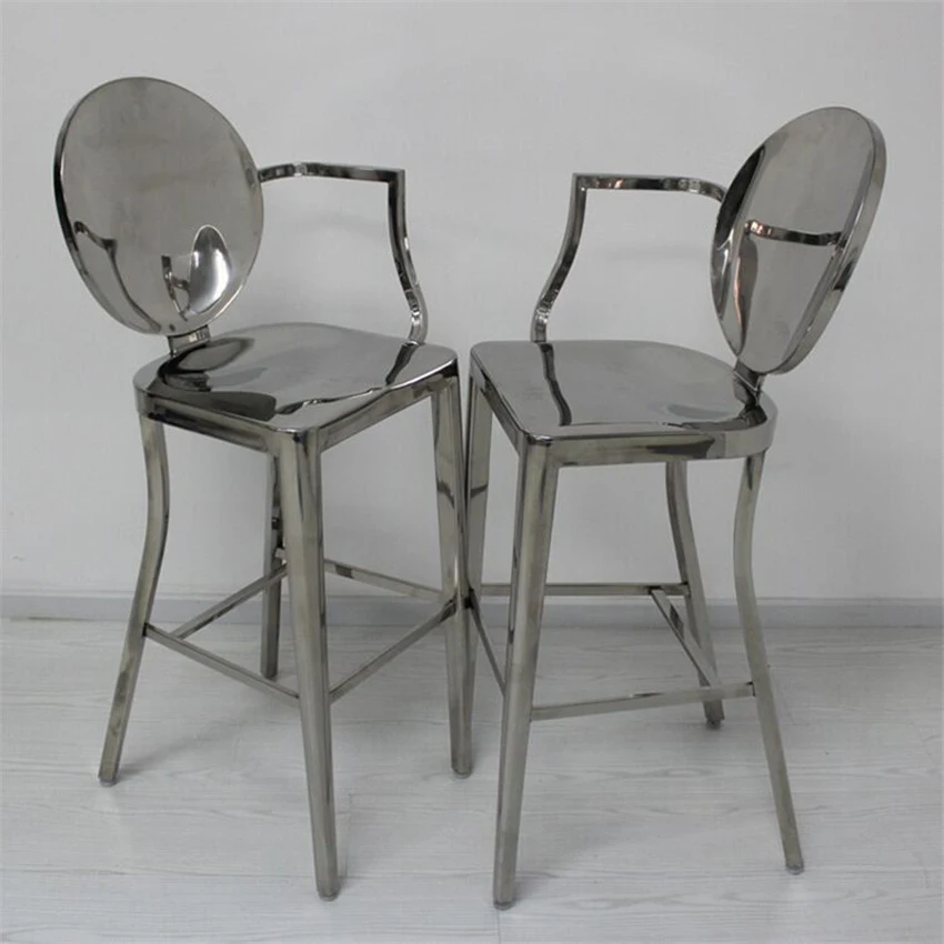 Коммерческая мебель из нержавеющей стали 4 ножки, обеденный стул барный стул высокий табурет со спинкой