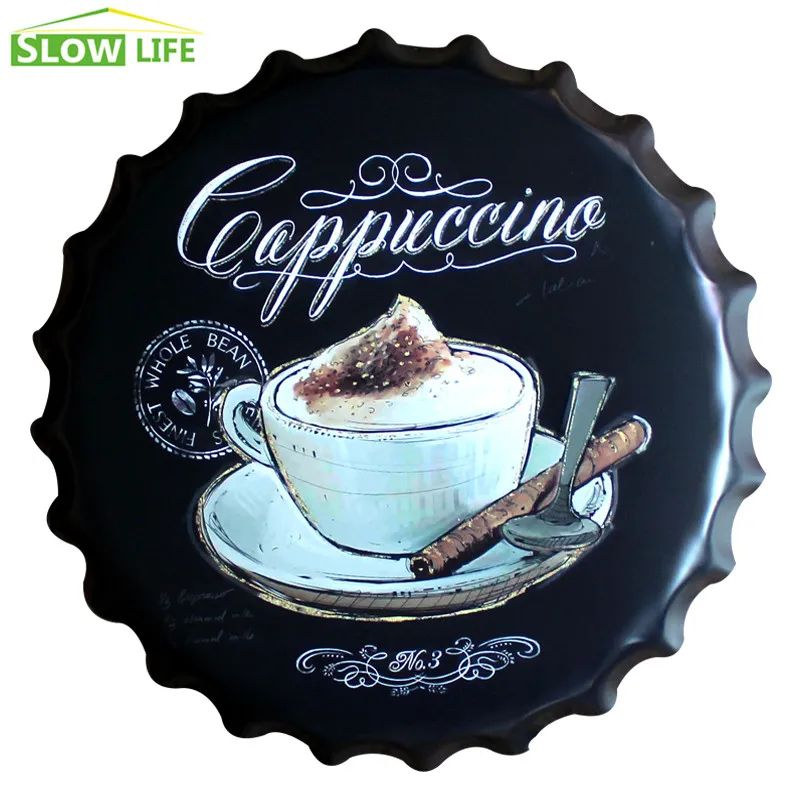 2017 New Cappuccino Bottle Cap Metal Tin Sign Vintage Home Decor Cafe Wall 3D Plaque | Дом и сад