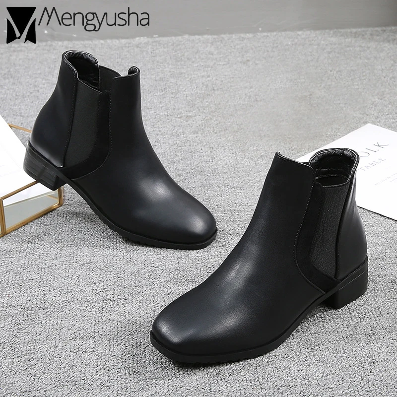 34 43 Botines/Женская обувь Челси женская на блочном каблуке Плюшевые короткие