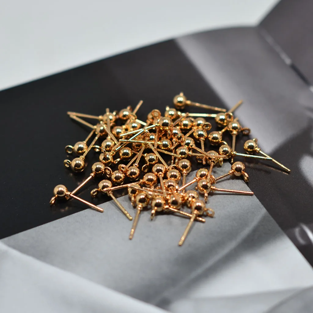 50pcs Ball Ear Pin Studs Earring Posts with Loop Jewelry Making Supplies 15x6mm