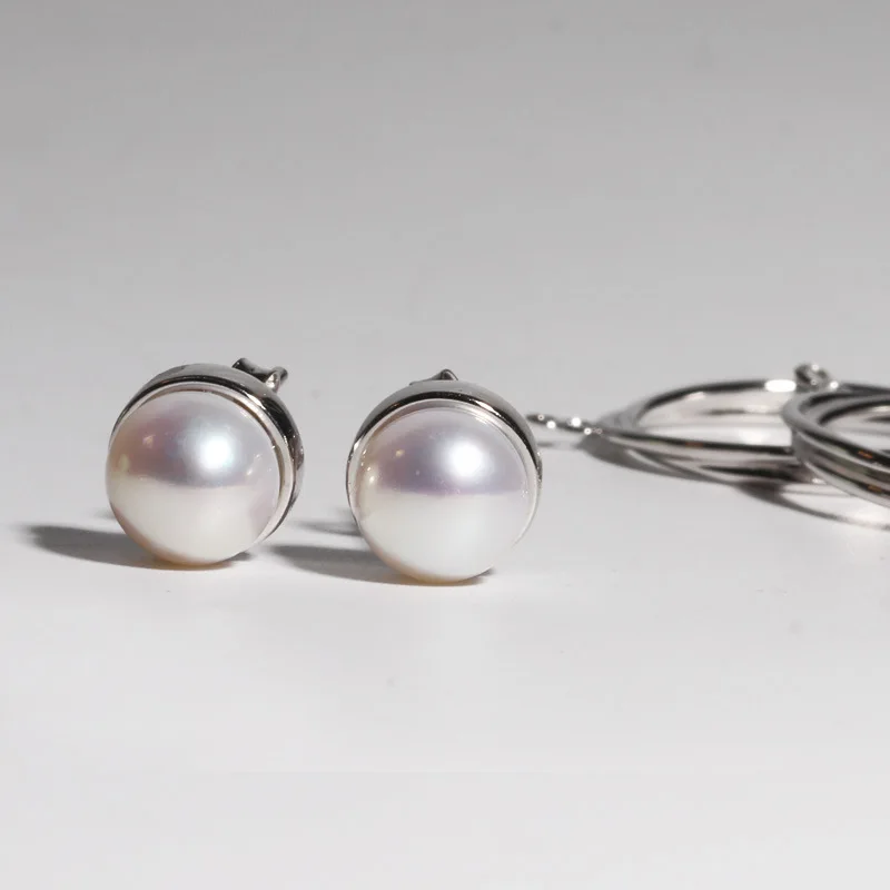 

2019 New Fashion 925 Sterling Silver Freshwater Pearl and Round Drop Earrings Office style For Women