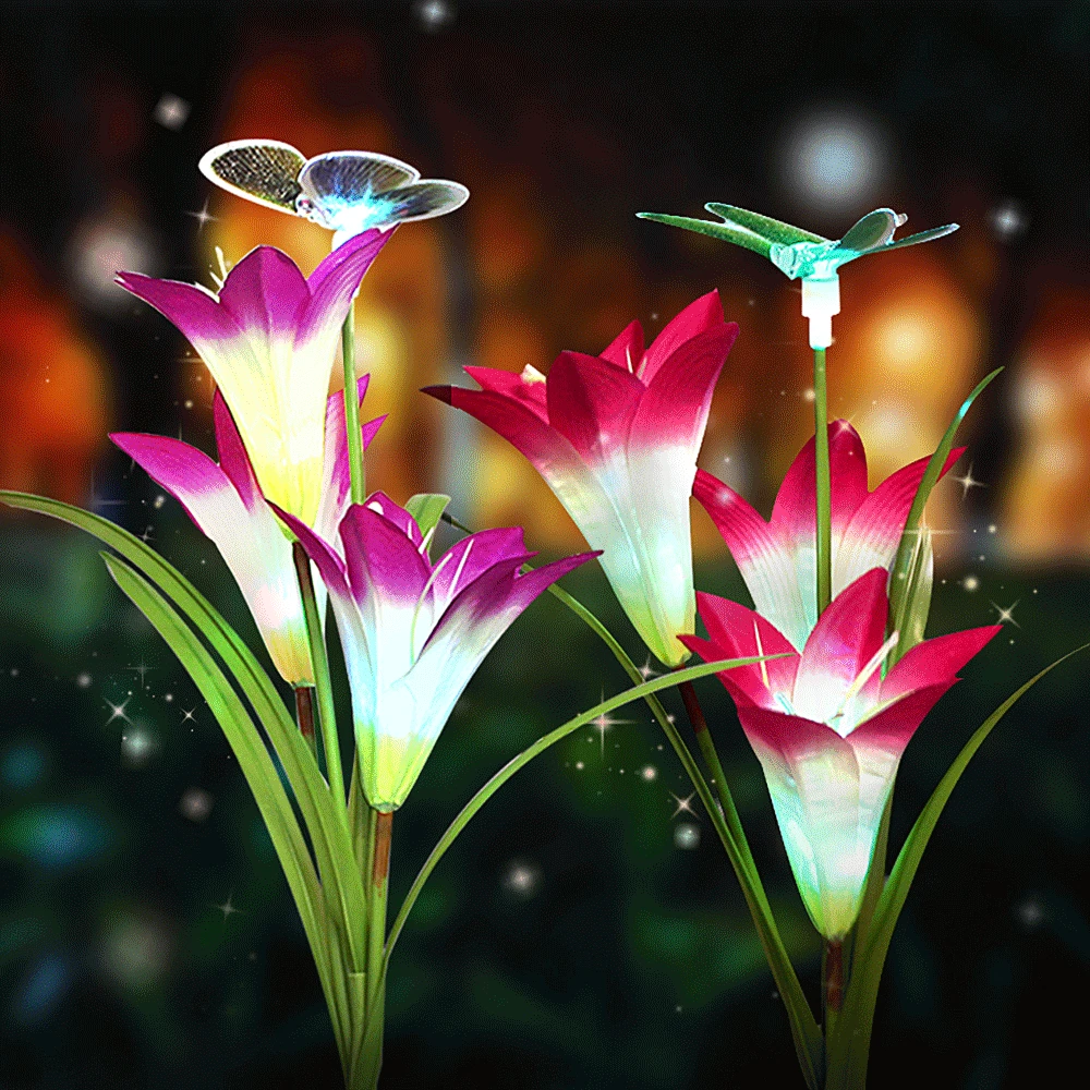 Led Blossom Flowers Solar Lights For Garden Patio Backyard Stake Lamp Home Decor Landscape Walkway Lights Outdoor Yard Lights