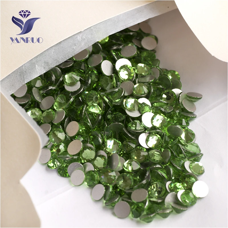 

YANRUO 2058NoHF SS16 Peridot 1440Pcs Glue On Nails Crystal Non Hot Fix Strass Flatback Glass Rhinestones For Nail Art