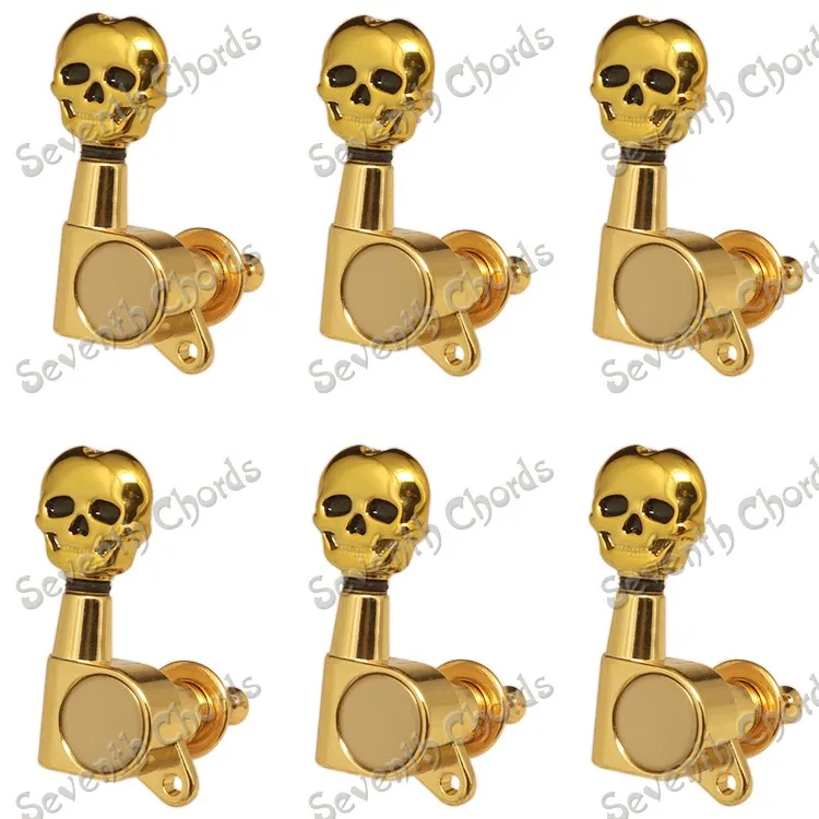 Gold plating skeleton head 6 right electric guitar string buttons/folk