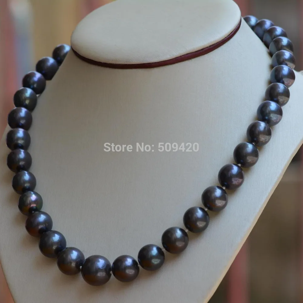 

~~ Free Shipping >>Natural big size 11.5-12mm AAA black pearl necklace