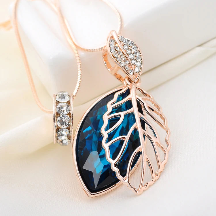 

4 Colors Korean Double Layer Section Water Drop Large Gem Sweater Necklace N2746