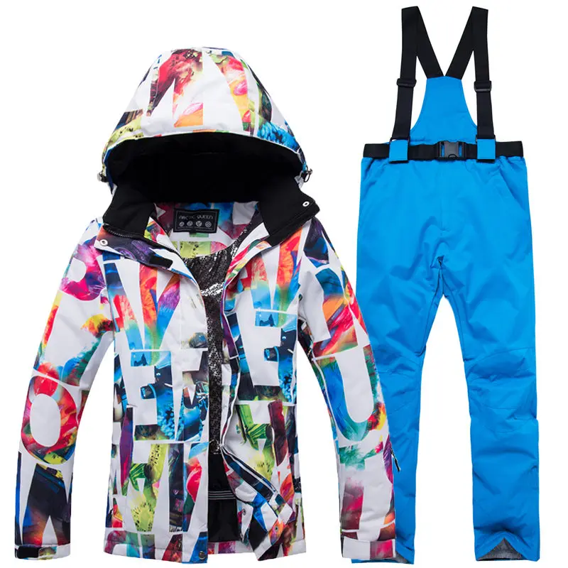 Толстый теплый женский лыжный костюм водонепроницаемый ветрозащитный лыжный и Сноубординг куртка брюки комплект женские зимние костюмы Верхняя одежда - Цвет: Color 2