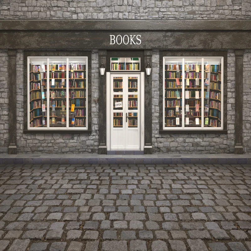 

Laeacco Old Stone Books Store Library Window Porch Street Baby Portrait Photography Backdrops Photo Background For Photo Studio