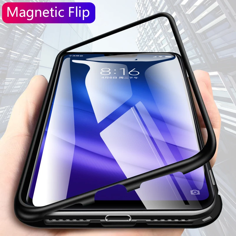 magnetic-flip-case-for-xiaomi-mi-8-lite-case-clear-tempered-glass-back-cover-metal-frame