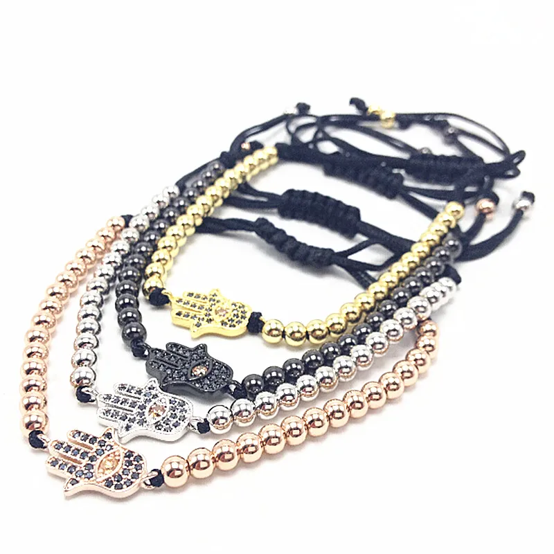 

1pcs New Top Brand Nine Men Hamsa bracelet champagne CZ evil bracelet Braiding Men Macrame Bracelet CZ Jewelry