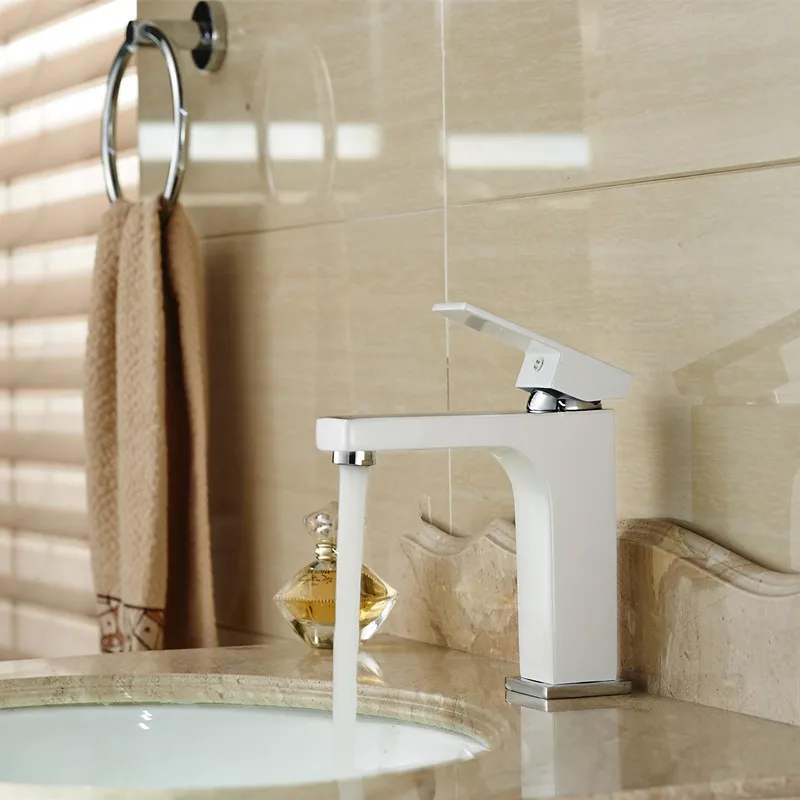 

Copper Basin Faucet Stylish White Paint Hot and Cold Single-hole Sink Basin Faucet Bathroom Faucet RE-8