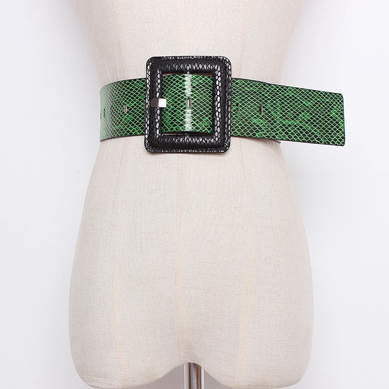 CHICEVER осень зима принт хит цвета ремни для женщин высокая талия квадратная пряжка женский ремень для пальто аксессуары мода прилива - Цвет: Green Belt