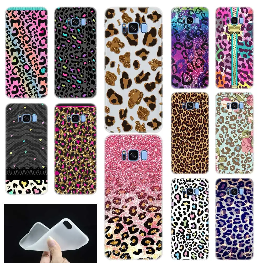 

glitter leopard seamless skin Silicone Phone Back Case Cover For Samsung Galaxy S6 S7 Edge S8 S9 Plus S10 plus E Note 8 9 10 pro