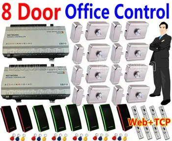 

8 Doors Office Control PC software+Remote Control Web IP Browser Access Controller Panel TCP/IP+Mute Electro lock+MF IC reader