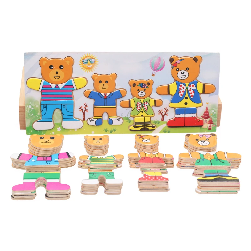 Logwood Комплект детских игрушек Детская развивающая настольная игра Медвежонок переодевание головоломки деревянные пазлы деревянная игрушка для детей
