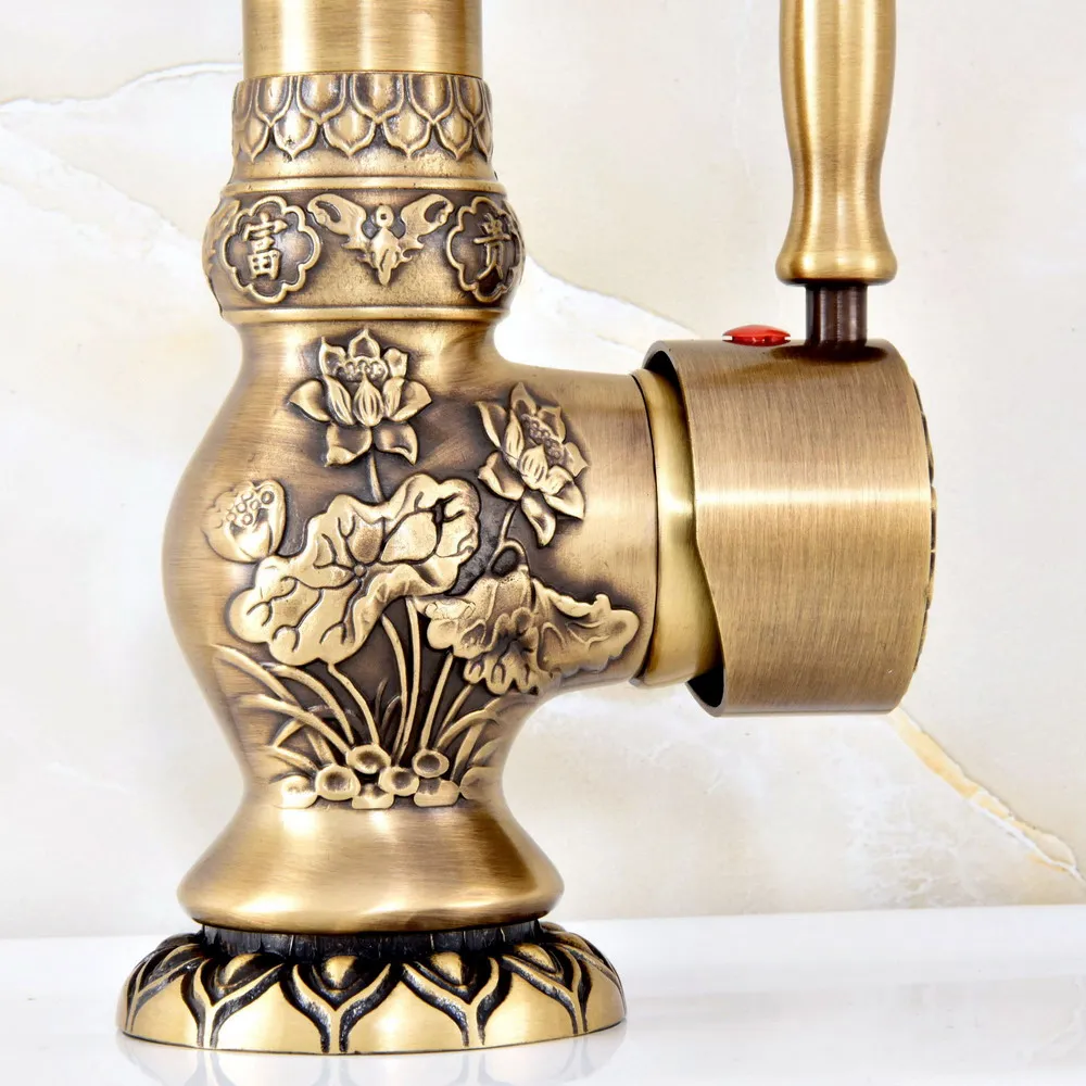 Vintage Retro Antique Brass Single Handle One Hole Bathroom Kitchen Basin Sink Faucet Mixer Tap Swivel Spout Deck Mounted msf128