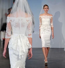 Fashion Half Sleeve Short Wedding Dresses Lace Mermaid Trumpet Off Shoulder Peplum Applique Bridal Gowns yk1A290 mesh shoulder trumpet sleeve top