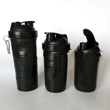 401-500 ML libre de Bpa Proteína Agitador Mezclador de sonido Deportes Al Aire Libre Gimnasio de Fitness Senderismo 3 Capas Multifunción Shaker Agua botella