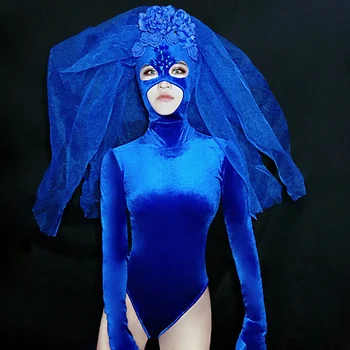 

Nightclub Sexy Outfits For Women Blue Bodysuit Jazz Dress DS Performance Clothes DJ Stage GOGO Dancer Costume Rave Wear BL1372