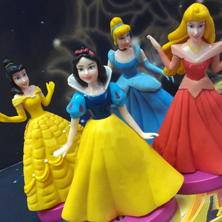 

4pcs/lot 12cm Princess Figures with Base Snow White Ariel Cinderella Sofia Bella Sleeping Beauty Cartoon Figure Toys Dolls