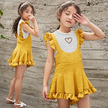 

2020 Kids Summer Clothes Toddler Girls Clothes Set Vetement Fille Ete Tiener Meisjes Kleding Sleeveless Striped Shirts + Skirts