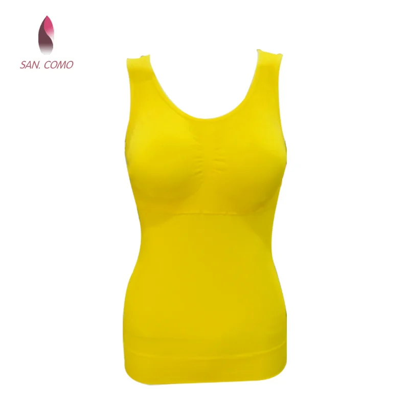 SAN.COMO 60099 Women Seamless Sleeveless Padded Camisoles Simple Stretchable Ladies Tanks Tops Comfortable Casual Wear camis top