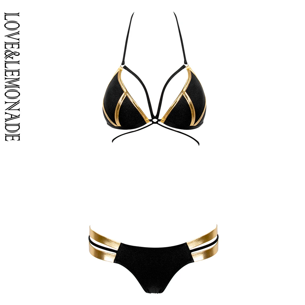 

Love&Lemonade Sexy Black Cutout Gold Border Decoration Bikini LMS09