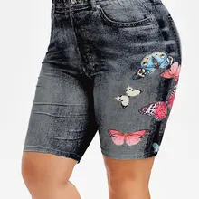 Wipalo размера плюс 3D джинсовая кепка с аппликацией «бабочка» принт Эластичная Высокая Талия Повседневная одежда женские летние леггинсы уличная одежда 5XL