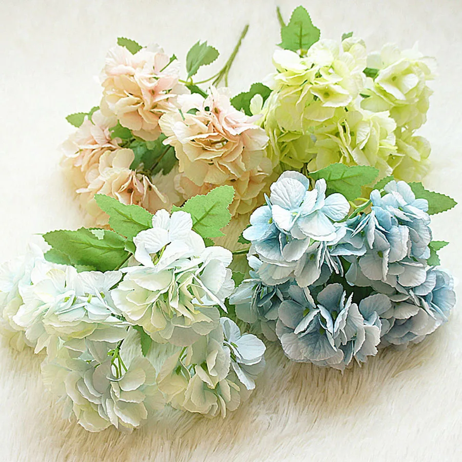 Molyveva 5 Bunches Faux Artificial Silk Fake Floral Flower Bouquet Hydrangea Party Decor Craft