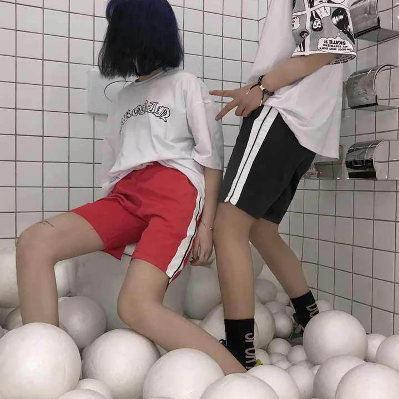 Шорты в полоску по бокам Мужские штаны-трико, красивые, модные, короткие, уличные, хип-хоп, винтажные, повседневные, до колена эластичное, хлопок