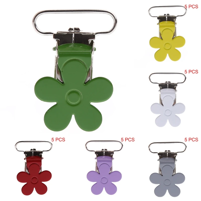 

5Pcs Baby Suspender Pacifier Holder Mitten Dummy Clips Plum Flower Metal Inserts-P101