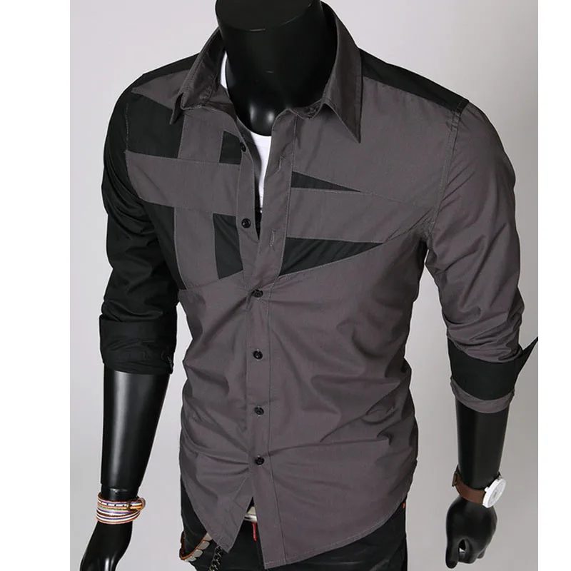 

Wholesale 2019 Fashion spring summer Casual Business men's irregular patchwork camisa masculina slim long sleeve dress shirts