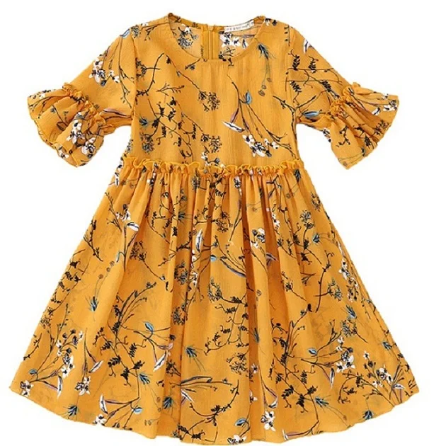 Платья для девочек, детская одежда летний пляжный костюм с милым принтом Детский сарафан принцессы для активного отдыха для детей 6, 8, 10, 12 лет, Vestidos - Цвет: Золотой
