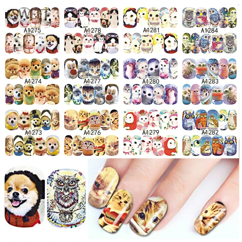 

12Pcs/Set Animal Designs Nail Art Adhesive Sticker Complete Decals Wraps Water Transfer Manicure Tips For DIY