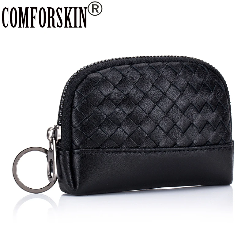 

COMFORSKIN Brand Sheep Skin Soft Coin Purses High Quality Multi-function Hand-made Knitting Women Card Wallets With Key Holder