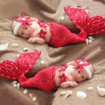 

New baby mermaid tail knitted newborn photography props cute infant girl costume toddler sleep bag photo fotografia accessories