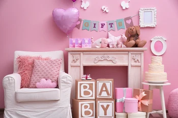 

Baby Girl Birthday Gifts Cake Home Decor Portrait Backdrops Customized Pink Wall Photographic Backdrops For Photo Studio
