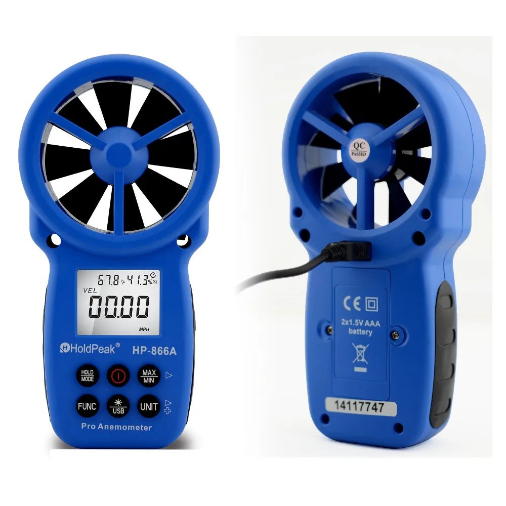 

HoldPeak Anemometer HP-866A Speed Measuring Instruments Tachometer Wind Speed Meter Handheld with Carry Bag Anemometer