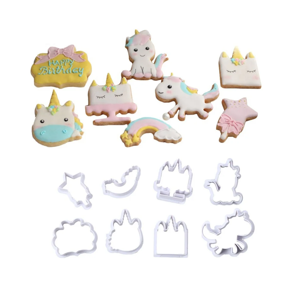 

8Pcs/Set Unicorn Cookie Biscuit Cutters Nesting Plastic Ring Cookie Cutting Set Molds For Mousse, Dough, Chocolate, Fondant, Don