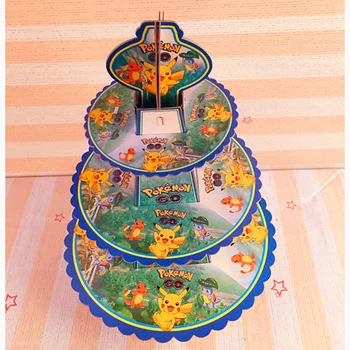 

pokemon go Theme Decorate Birthday Party 3 Tier Cupcake Holder Kids Boys Favors Baby Shower Cake Stand 1set/pack