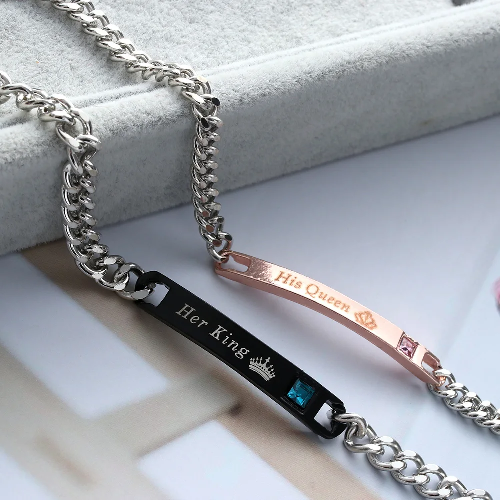 2 Style His Queen Her King Black Rose Gold Color Women's Male Chain Crystal Couple Bracelet For Men Female On Hands Jewelry 2 Style His Queen Her King Black Rose Gold Color Women's Male Chain Crystal Couple Bracelet For Men Female On Hands Jewelry