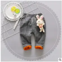 Детские корейские джинсы осень-зима для девочек плюс кашемировые толстые теплые хлопковые штаны для девочек детские штаны