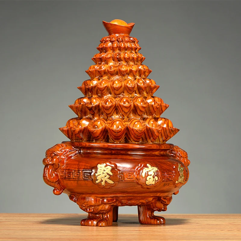 

feng shui wooden statue estatua treasure bowl Office new Mascot China Wood sculpture home decoration accessories for living room