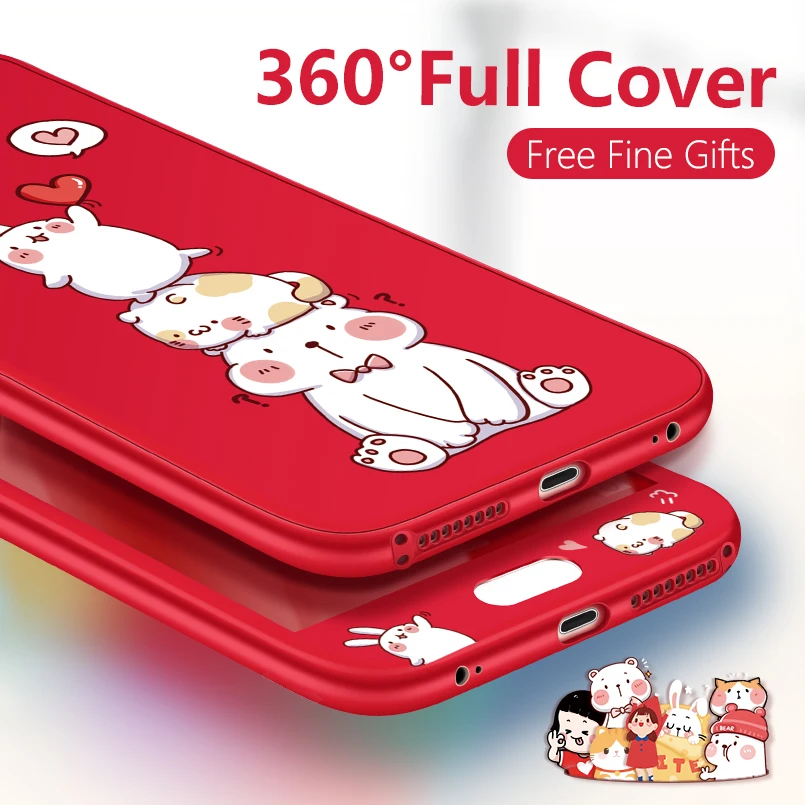 ASINA 360 Full Cover Cases For iPhone 7 Case Original Cute 3D Cartoon Cover For iPhone 7 8 Plus X Bumper Fundas Tempered Glass