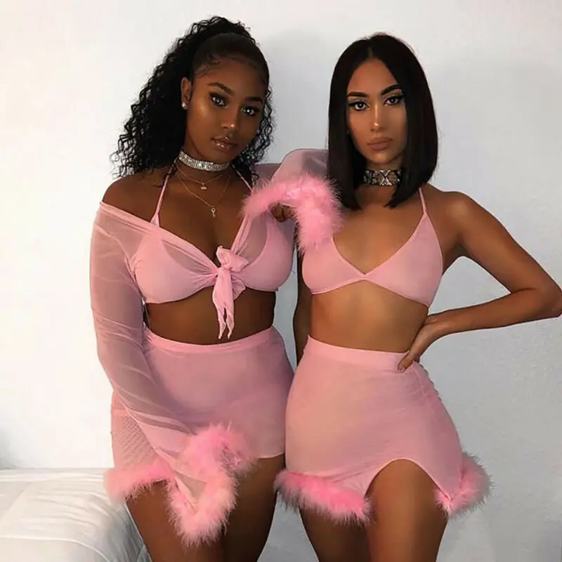 

Summer Mujer Womens Bikini Set Fur Triangle Bandage Push-Up Padded Swimwear Swimsuit Bathing Brazilian Halter Beachwear