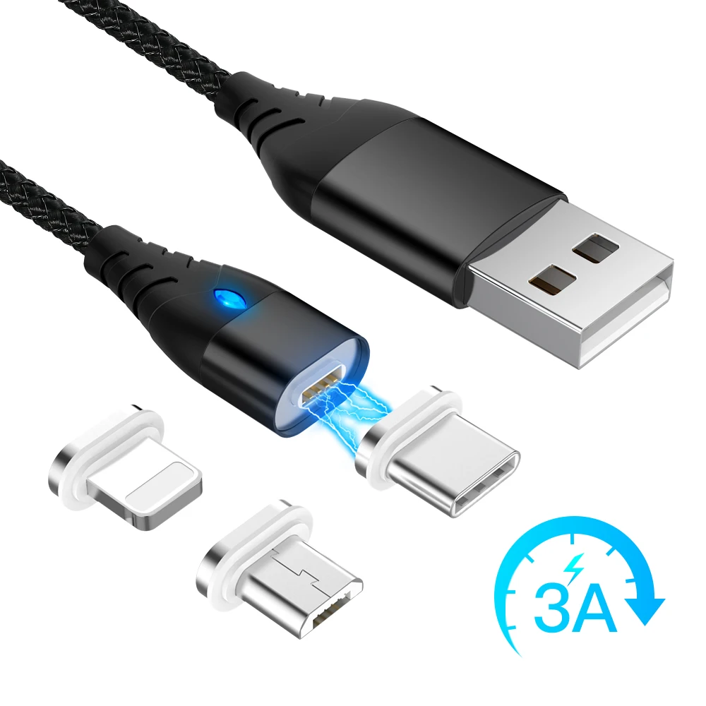 

USB Type C/Micro USB/8Pin 3 In 1 Magnetic Cable USB-C/Type-C Fast Charger Magnet Cable For iPhone X Samsung S9 S8 Charger Cord