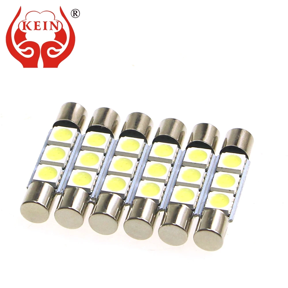 KEIN 10 шт. 28 мм T6 светодиодные автомобильные лампы festoon blue T6.3 5050 3smd Внутреннее