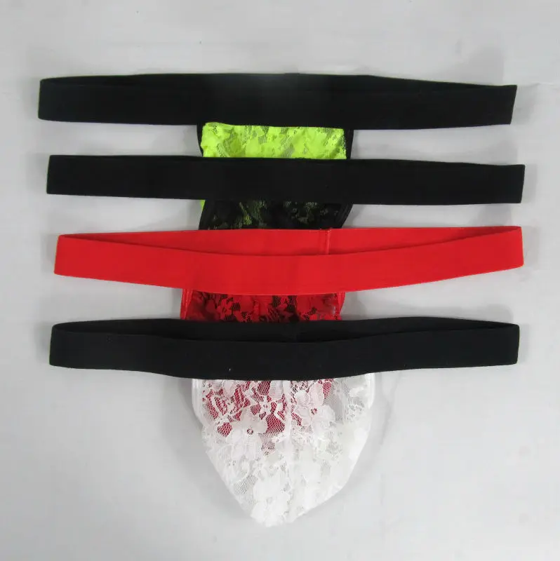 

Mens Mini pouch string thong backless Low Rise Floral Lace G5219