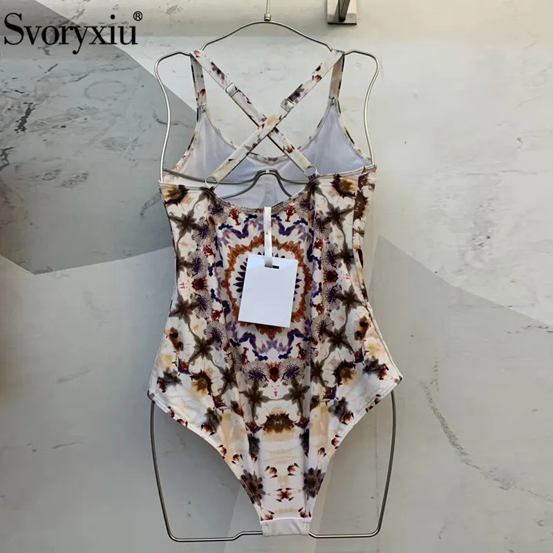 Svoryxiu 2019 Designer Retro Print One-Piece Women's Playsuit Sexy Backless Stretch Summer Swimwear Bikini Overall Svoryxiu 2019 Designer Retro Print One-Piece Women's Playsuit Sexy Backless Stretch Summer Swimwear Bikini Overall