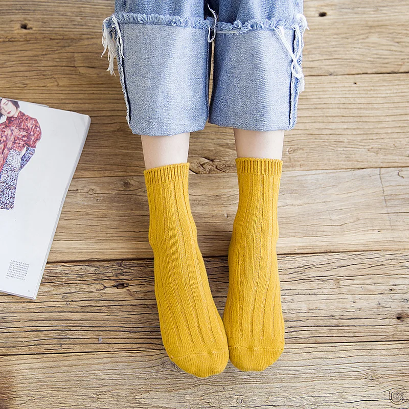 Women Short Socks Comb Soft Solid Candy Colors Double Needles Knitting Daily High Quality Autumn Winter Warm | Женская одежда